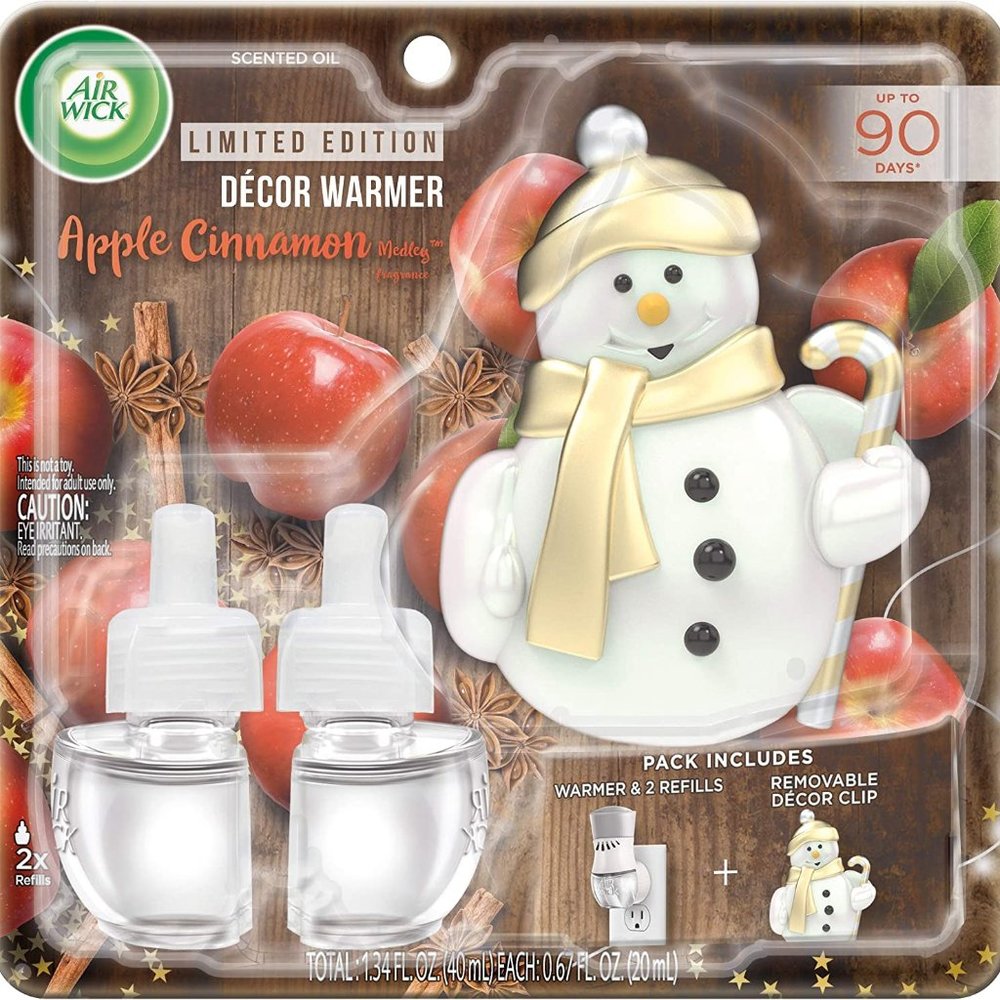 Air Wick Scented Oil Plug-In Apple Cinnamon Decor Warmer + 2 Refills Snowman
